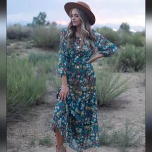 71. Figueroa & Flower Sheer Floral Tiered Maxi Dress Sz L